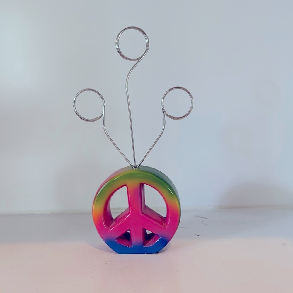Rainbow Peace Sign Photo or Balloon Holder with 3 loops Parties fun display